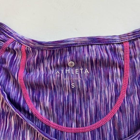 Athleta Space Dye Ruched Front Athletic Tshirts Set of 2 Purple Green Size S - Picture 3 of 15